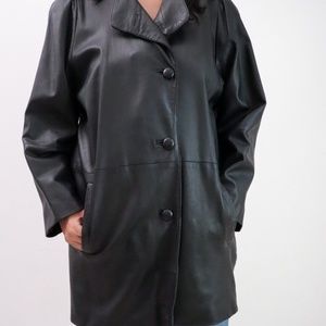 80s y2k Vintage Sheepskin winter black leather jacket coat / size M